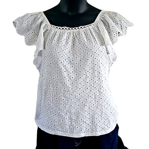 Joie Women's White Eyelet Embroidered Flutter Sleeve Blouse - Size XS NWOT - Picture 1 of 4